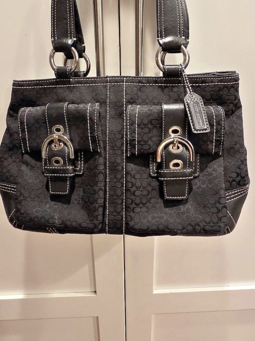 Coach Signature Stripe Satchel Signature Satchel in Black